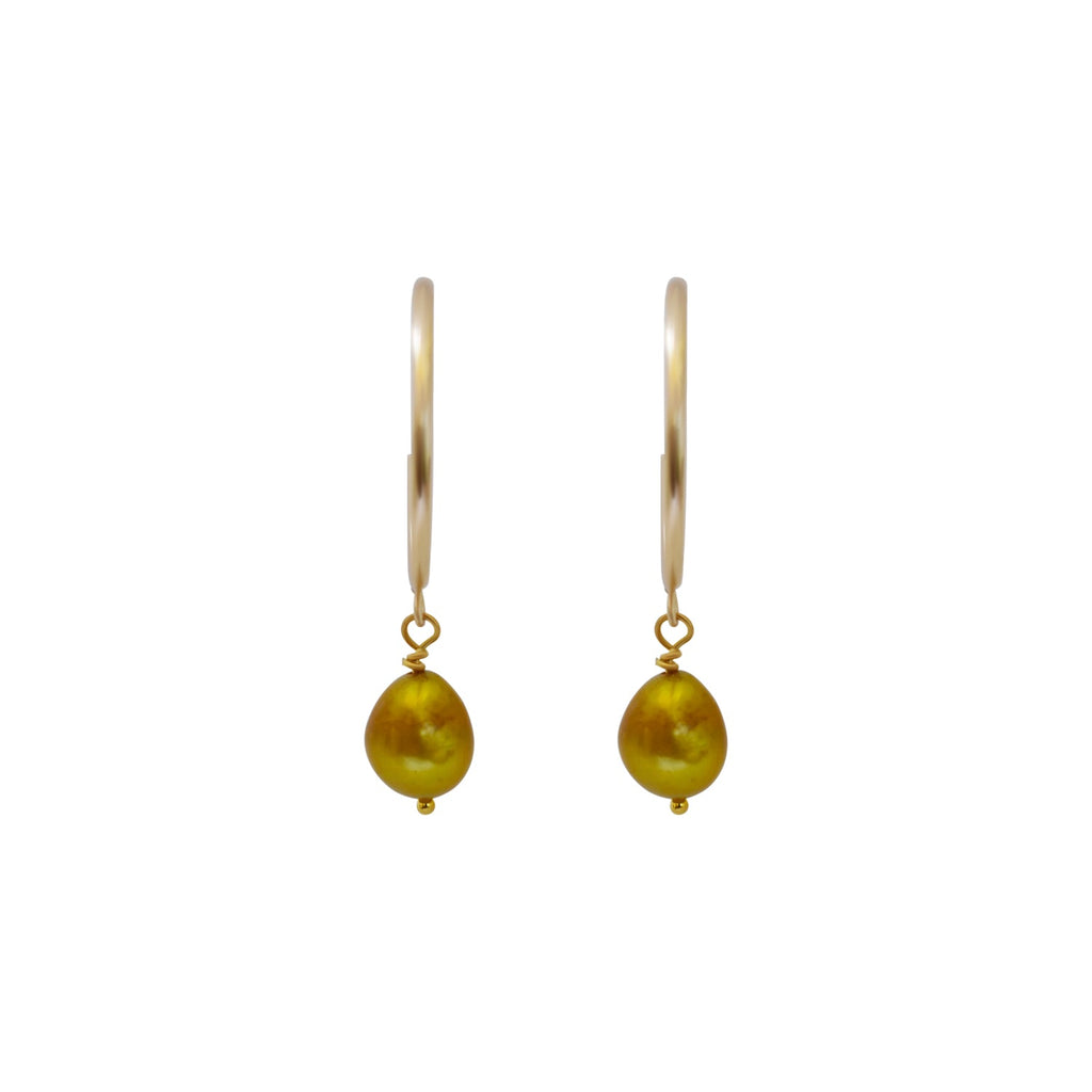 Gold freshwater pearl hoop earrings | by Ifemi Jewels