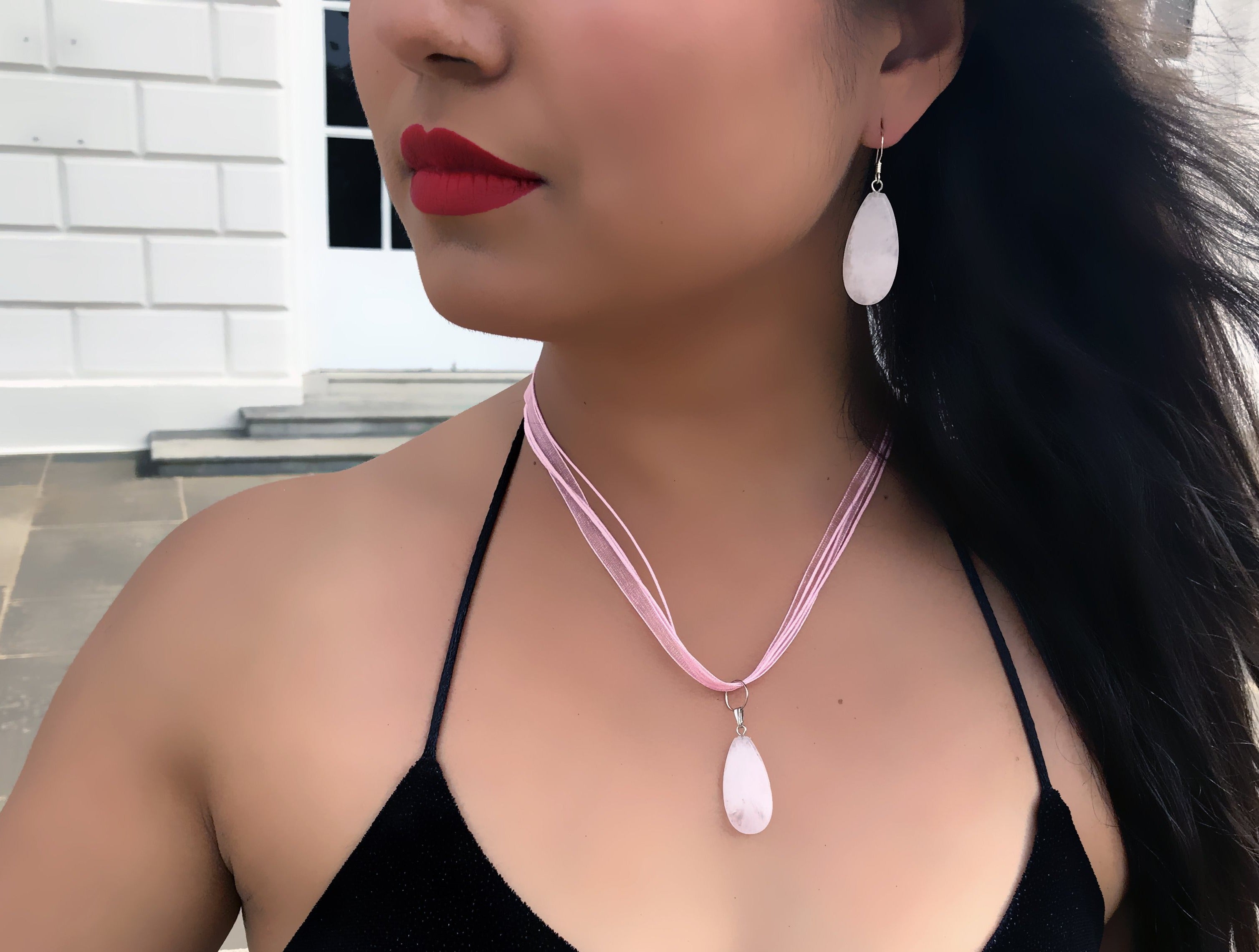 Rose Quartz Necklace, Rose Quartz Pendant, Natural Gemstone Necklace | by nlanlaVictory